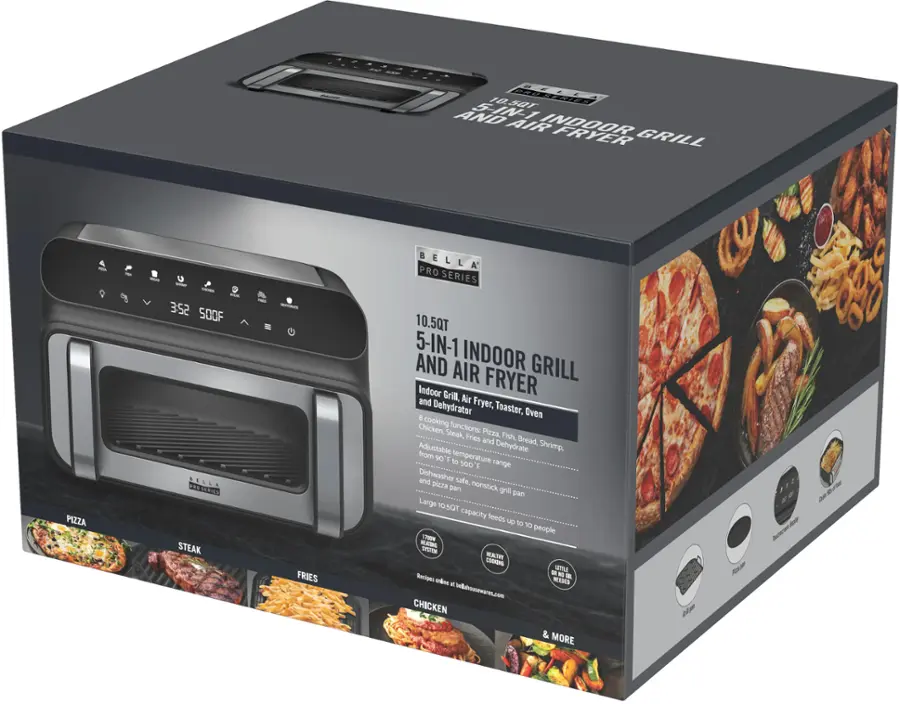 bella PRO 10.5-qt. Touchscreen 5-in-1 Indoor Grill & Air Fryer - Stainless Steel