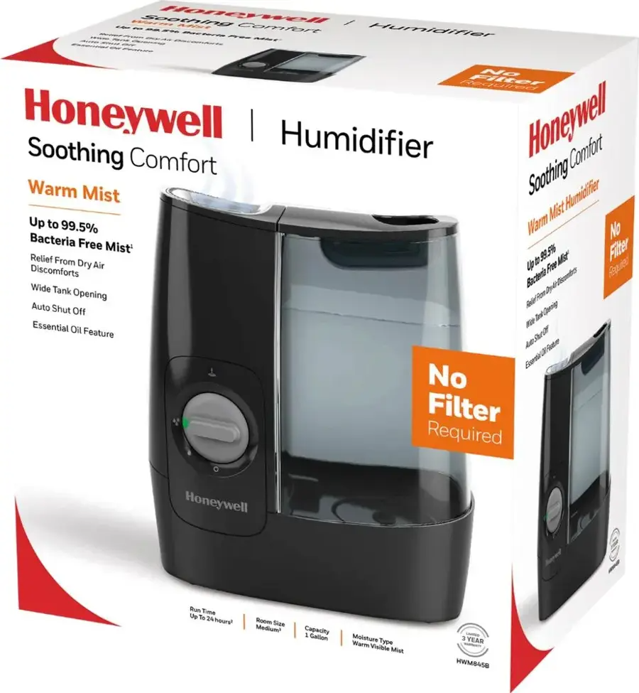 Honeywell - HWM845 Warm Mist Humidifier with Essential oil cup, Filter Free - Black
