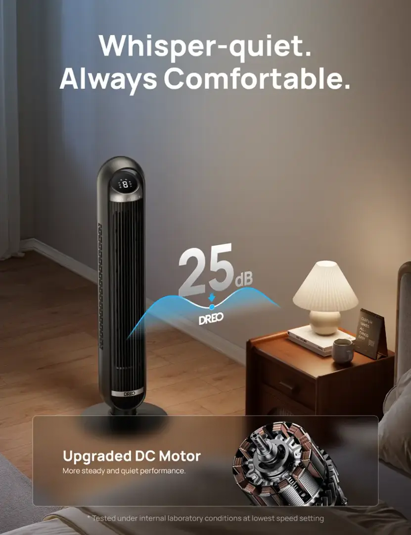 Dreo 36" Velocity Quiet Floor Fan w/Remote, 90° Oscillation, 8 Speeds, 4 Modes