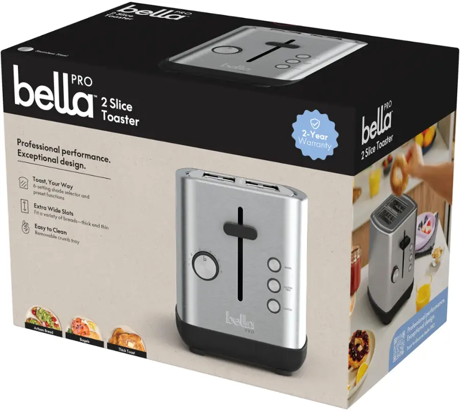 bella PRO - 2-Slice Toaster with Extra Wide Slots and Gluten Free button
