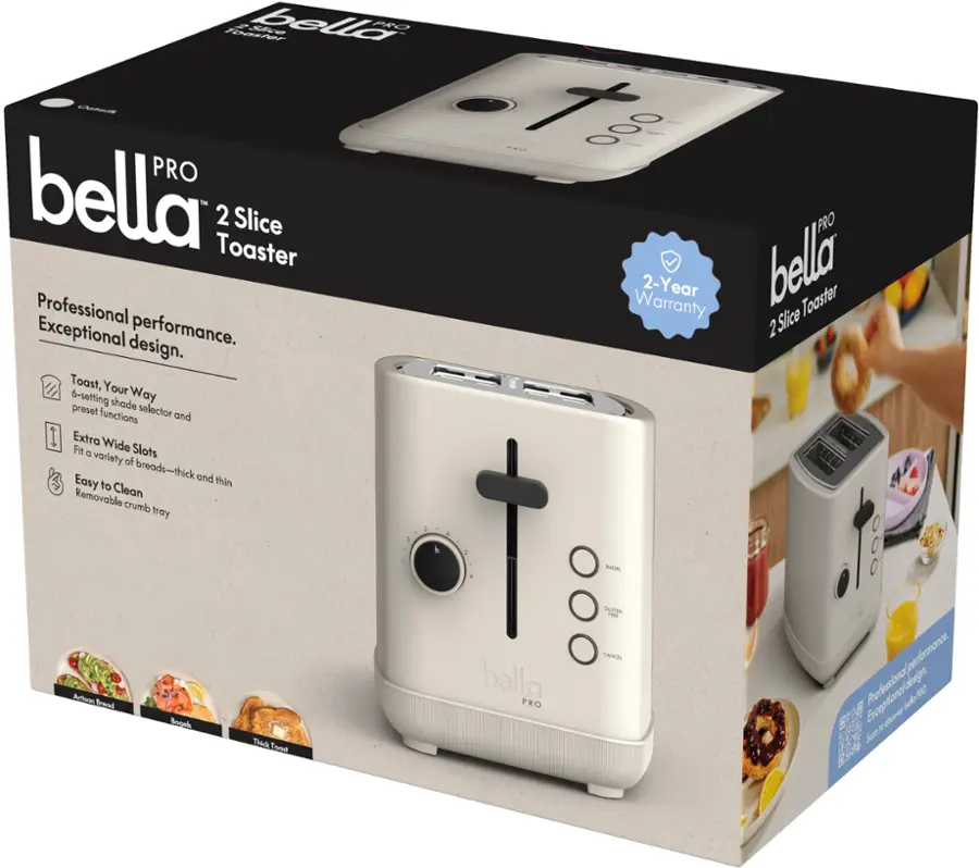 bella PRO - 2-Slice Toaster with Extra Wide Slots and Gluten Free button
