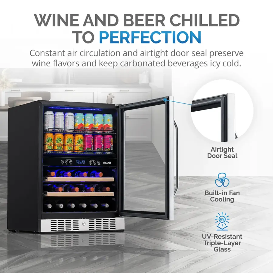 NewAir 24” Dual Zone 20 Bottle & 70 Can Wine & Beverage Fridge - PICKUP ONLY
