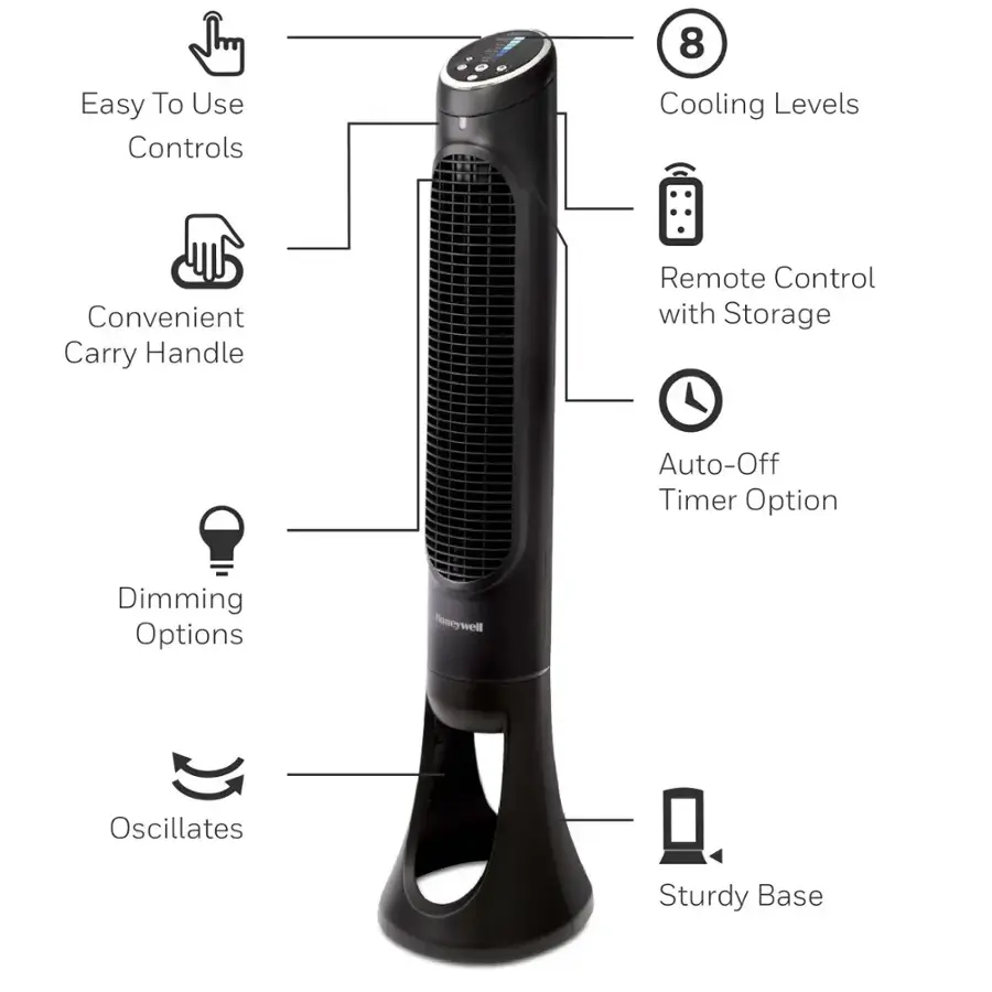 Honeywell QuietSet Oscillating Whole Room Tower Fan - Black