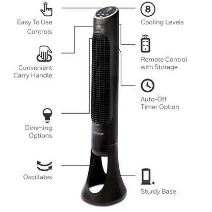 Honeywell QuietSet Oscillating Whole Room Tower Fan - Black