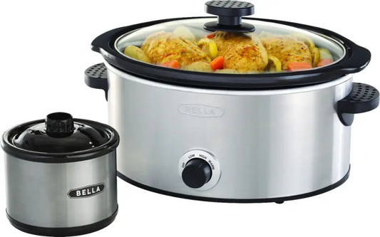 Bella - 5-qt. Slow Cooker with Bonus Dipper - Stainless Steel