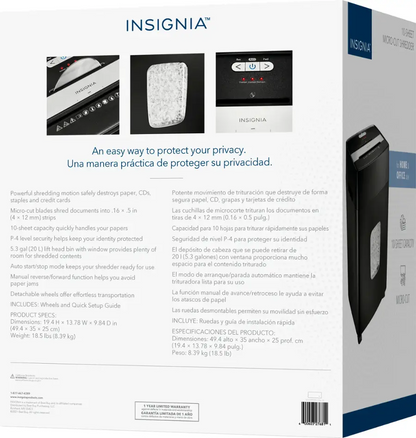 Insignia NS-S10MCBK2 10-Sheet Microcut Shredder - Black