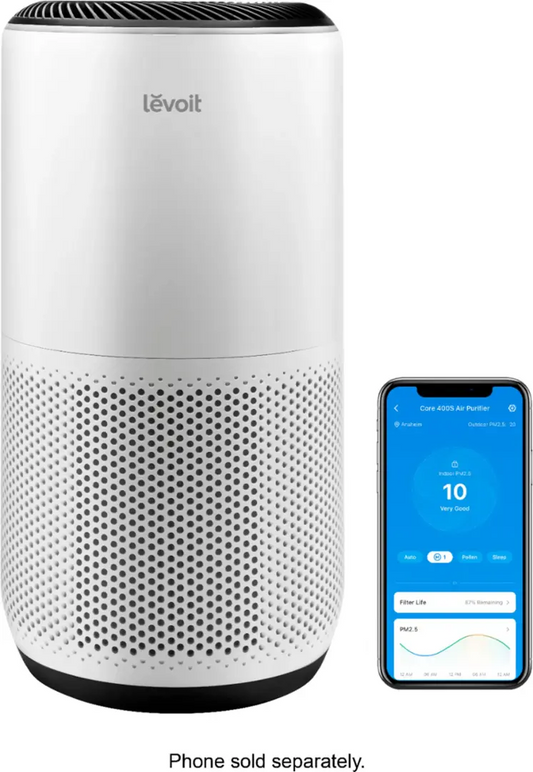 Levoit - PlasmaPro 400S Smart True HEPA 403 sq ft Air Purifier - White