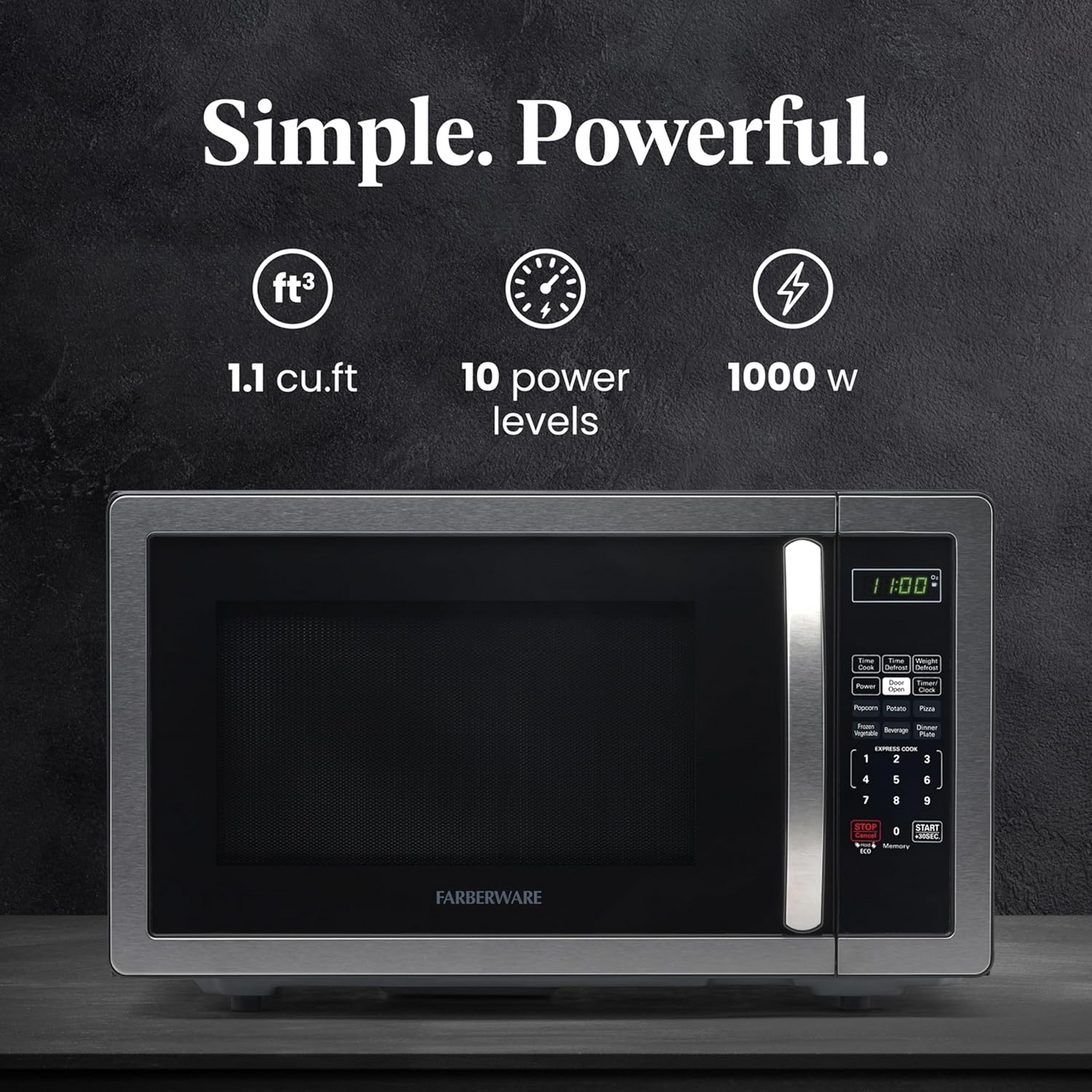 Farberware Classic 1.1 Cu.Ft. 1000-Watt Stainless Steel Microwave Oven
