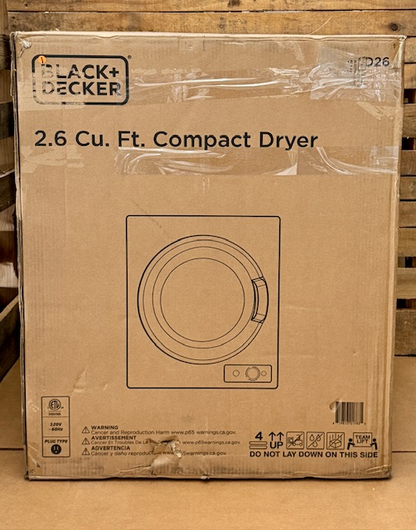 Black+Decker - 2.65 Cu.Ft. Stackable Smart Electric Dryer w/Standard Wall Outlet