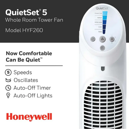 Honeywell HYF260W QuietSet 5-Speed Oscillating Tower Fan - White