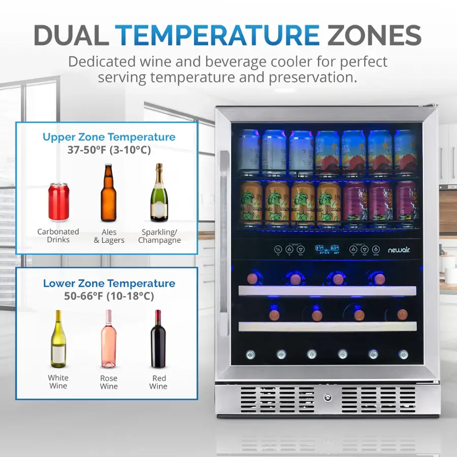 NewAir 24” Dual Zone 20 Bottle & 70 Can Wine & Beverage Fridge - PICKUP ONLY