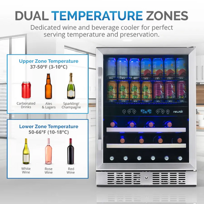 NewAir 24” Dual Zone 20 Bottle & 70 Can Wine & Beverage Fridge - PICKUP ONLY