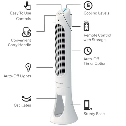 Honeywell HYF260W QuietSet 5-Speed Oscillating Tower Fan - White