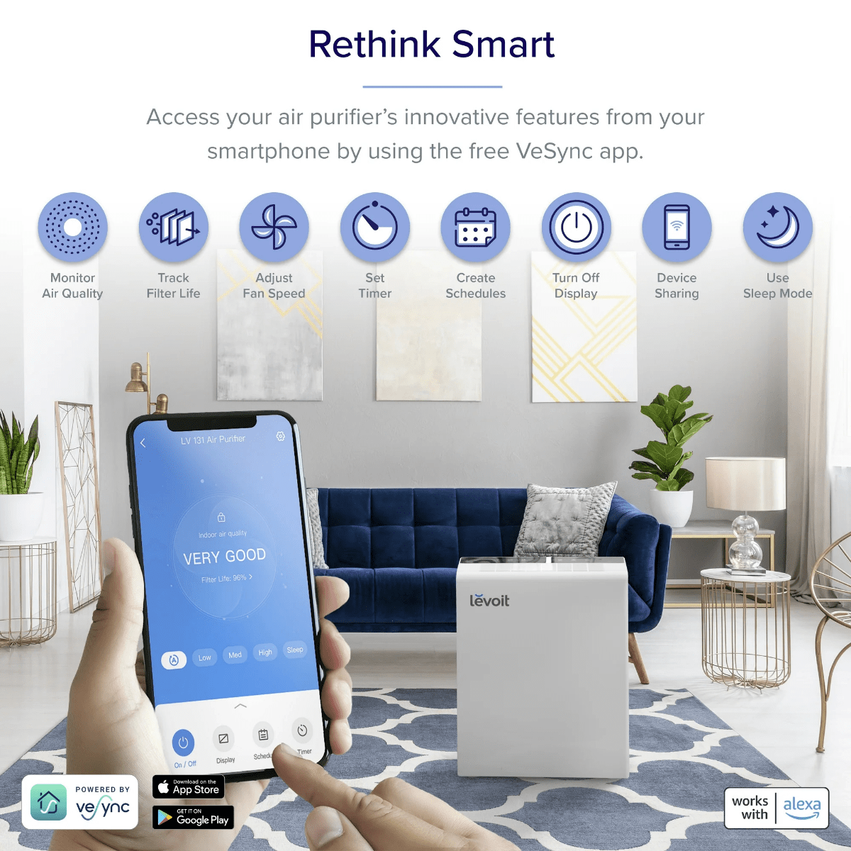 Levoit LV-RH131S Smart True HEPA Air Purifier - White